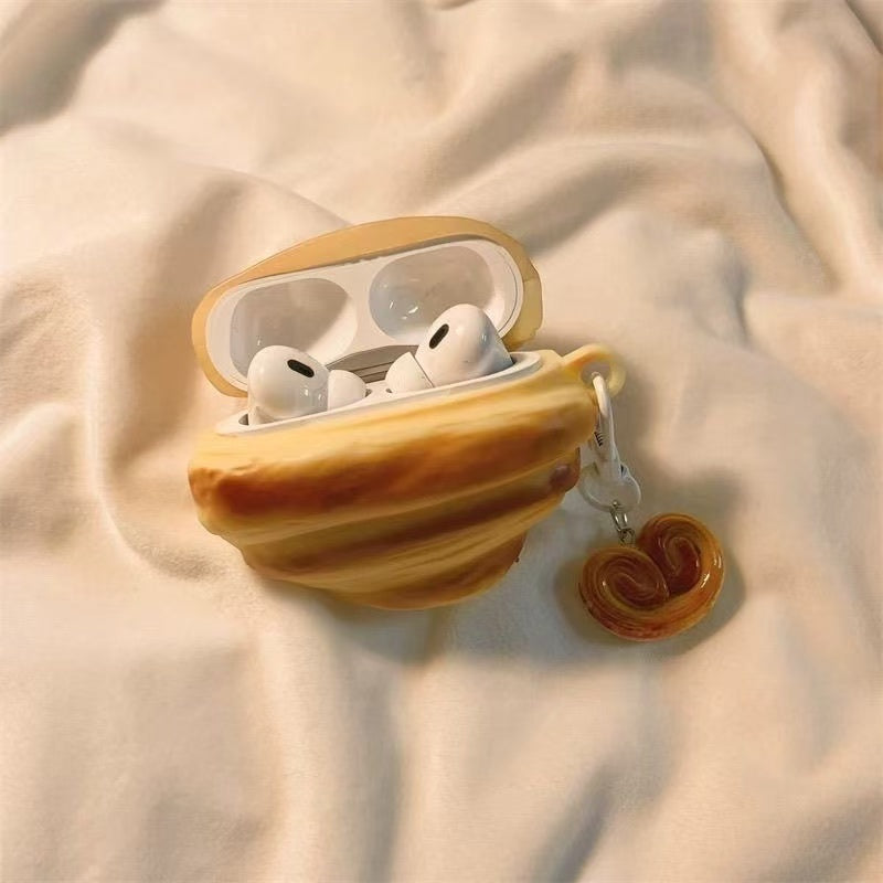 Milk flavor fun silicone 3D cow horn bread  Earphone Case