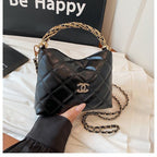 Quilted Chain Cloud Bag - Adjustable Strap Textured Crossbody