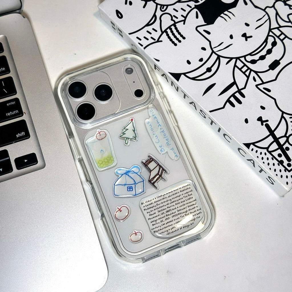 Transparent color-blocking border phone case + DIY jelly gel stickers (Reusable)