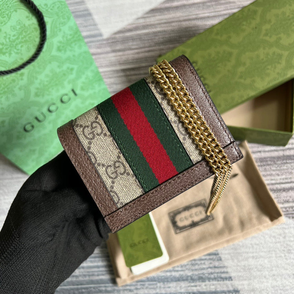 Ophidia GG Card Case Wallet Supreme Canvas Beige For Women‎ 4.3in/11cm 523155 96IWG 8745