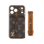 Advanced leather iPhone Case With Wallet And Strap Brown