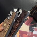 Classic iPhone Case With Card Holder Wallet Light Brown -SZK240425