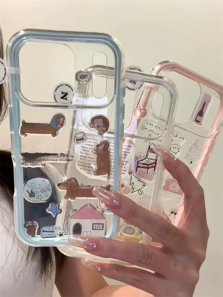 Transparent color-blocking border phone case + DIY jelly gel stickers (Reusable)