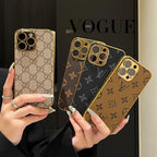 Luxury Classic Monogram iPhone Case With Electroplated Gold Edges
